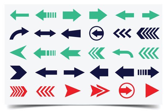 Arrow icons set.  arrow icons. Collection of pointers.  Arrow. Cursor. Colored up down arrows collection
