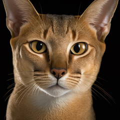 Studio shot with cute chausie cat portrait with the curiosity and innocent look as concept of modern happy domestic pet in ravishing hyper realistic detail by Generative AI.