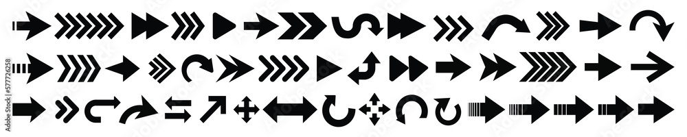 Wall mural set of vector arrows icon. black arrow icon. collection different arrows sign. arrow, direction and 