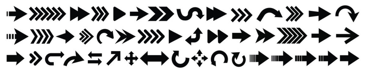 Set of vector arrows icon. Black arrow icon. Collection different arrows sign. Arrow, direction and cursor. Arrow vector icon. Simple arrows. Vector illustration