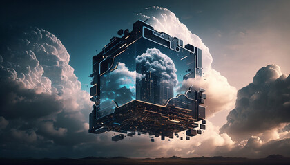 Fototapeta na wymiar Cloud computing technology concept. Futuristic illustration. AI generative 