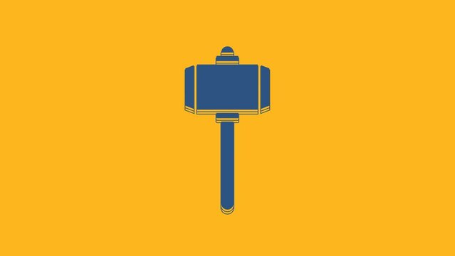 Blue Battle hammer icon isolated on orange background. 4K Video motion graphic animation