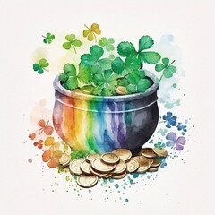 Regenbogentopf mit irischem grünen Klee, made by Ai, Ai-Art