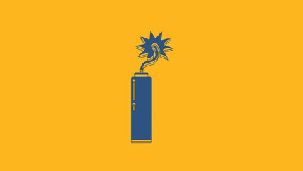 Blue Detonate dynamite bomb stick clock icon isolated on orange background. Time bomb - explosion danger concept. 4K Video motion graphic animation
