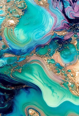 Alcohol Ink Art, Beautiful marbled effect, Little Pearls, glitters, Sea waves, marbled texture, ai generated, generative AI 