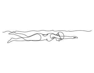 Continuous one line swimmer girl vector.