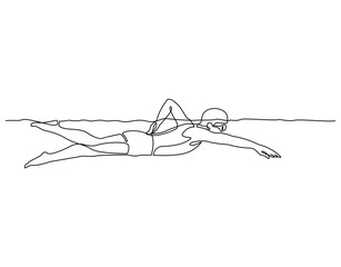 Continuous line young male swimming vector.