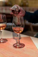 Tasting of Anjou wine, rose d'anjou produced in Loire Valley wine region of France near the city of Angers