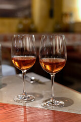 Tasting of Anjou wine, rose d'anjou produced in Loire Valley wine region of France near the city of Angers