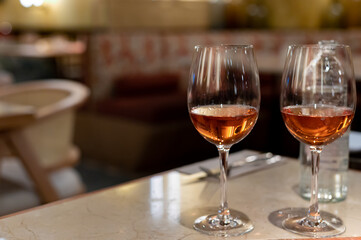 Tasting of Anjou wine, rose d'anjou produced in Loire Valley wine region of France near the city of Angers