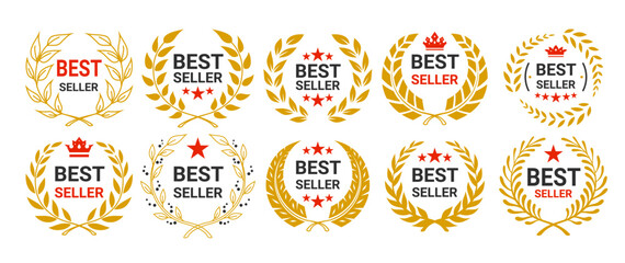 Best seller golden laurel sign quality guarantee certificate client choice emblem set vector flat