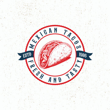 Tacos hand written lettering logo, label, badge, sigm, emblem for mexican restaurant menu, cafe badge. Modern calligraphy. Vector illustration.