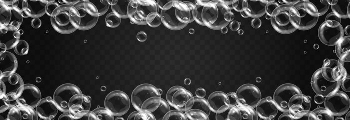 Soap bubbles on an isolated transparent background. Soap bubbles png. Soap, detergent, shampoo. Vector illustration.