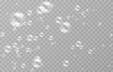 Soap bubbles on an isolated transparent background. Soap bubbles png. Soap, detergent, shampoo. Vector illustration.