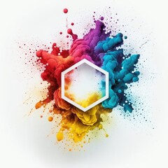 Obraz na płótnie Canvas Explosion of multicolor powder in hexagon shape with background. Finest generative AI.