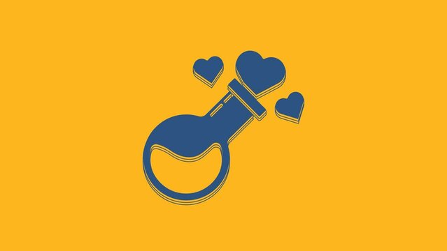 Blue Bottle with love potion icon isolated on orange background. Valentines day symbol. 4K Video motion graphic animation