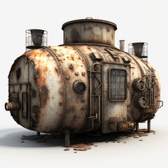 Naklejka premium Decaying Fuel Storage The Environmental Hazards of Abandoned Rusted Gas Cisterns in Post-Apocalyptic Landscapes