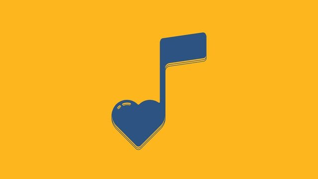Blue Music note, tone with hearts icon isolated on orange background. Valentines day. 4K Video motion graphic animation