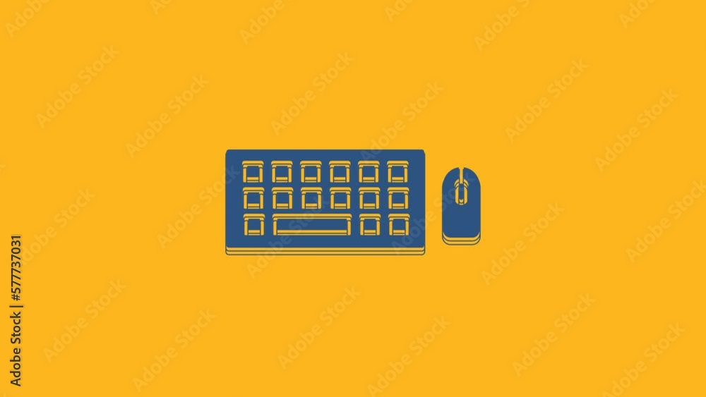 Poster blue computer keyboard and mouse icon isolated on orange background. pc component sign. 4k video mot