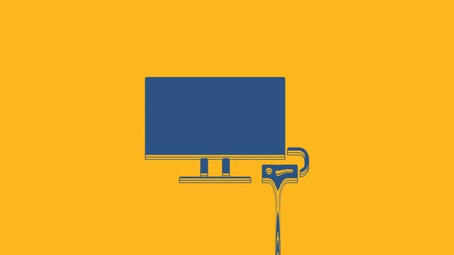 Blue Smart Tv icon isolated on orange background. Television sign. 4K Video motion graphic animation