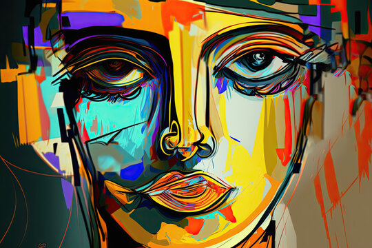 Abstract female portrait, contemporary art, digital drawing. Generative ai.