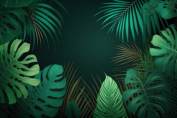 Green summer tropical background, Palm leaves, ,AI