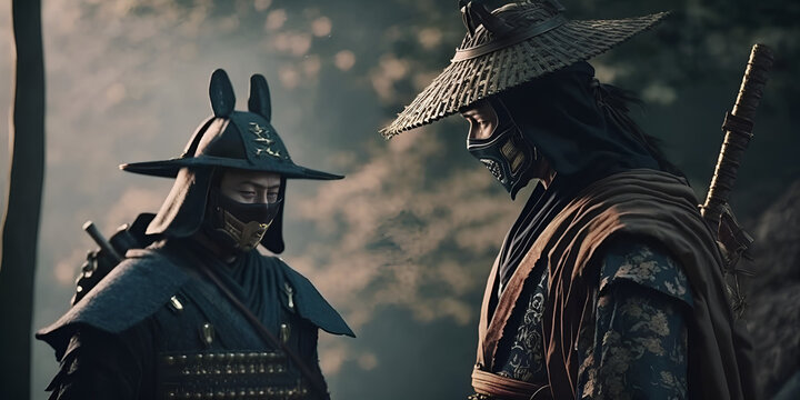 samurai vs ninja face to face, ai generative