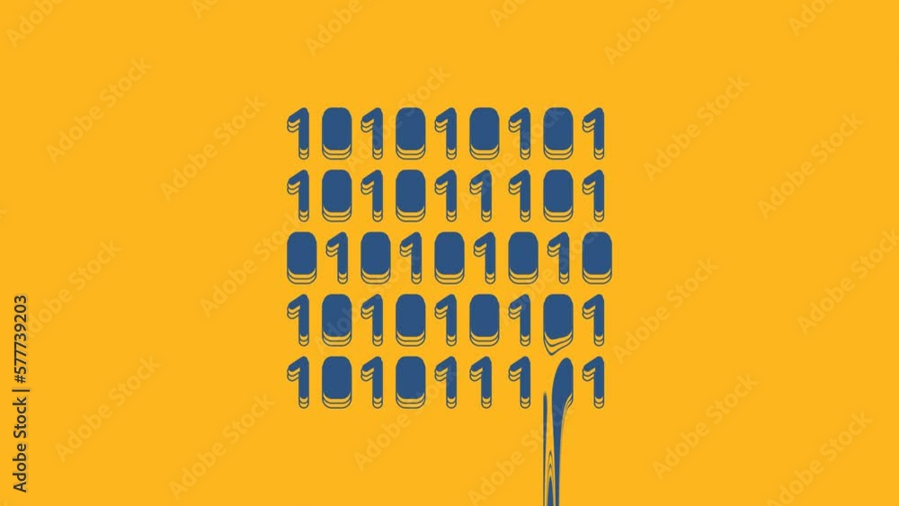 Sticker Blue Binary code icon isolated on orange background. 4K Video motion graphic animation