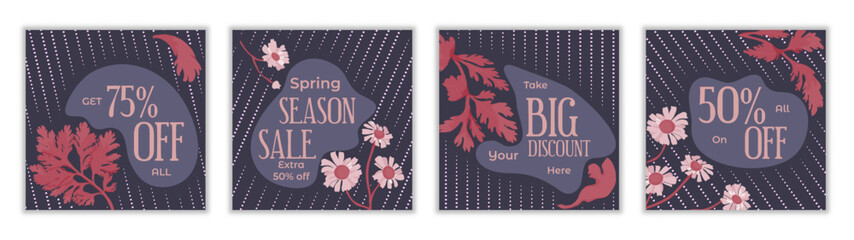 Banners with sample text and floral composition