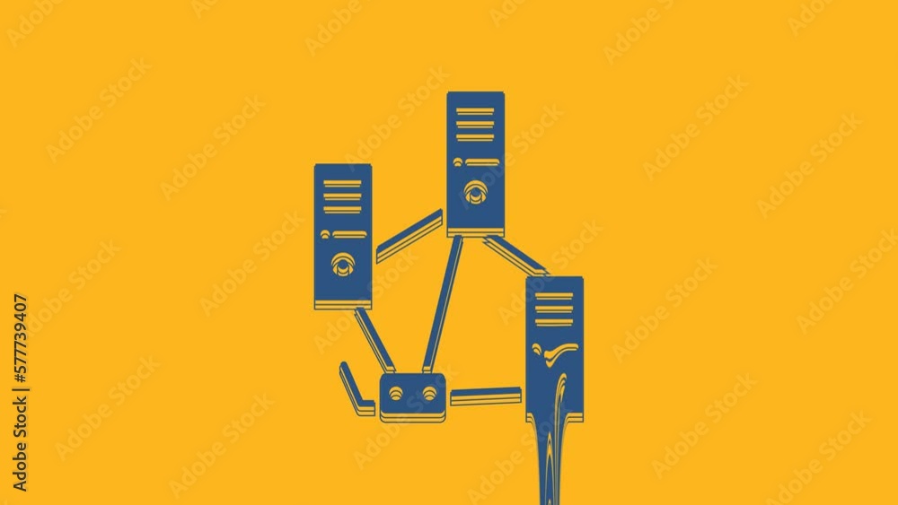 Poster blue computer network icon isolated on orange background. laptop network. internet connection. 4k vi