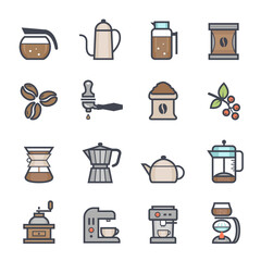 Coffee and Tea Line with Color Icon.