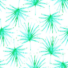 Watercolor seamless tropical pattern with leaves. Hand painted design on white background  for textile print, page fill, wrapping paper, web