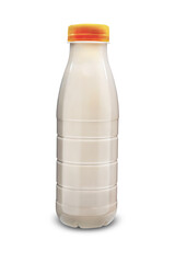 Plastic bottle on a white isolated background with yogurt milk or kefir. Dairy product for a...