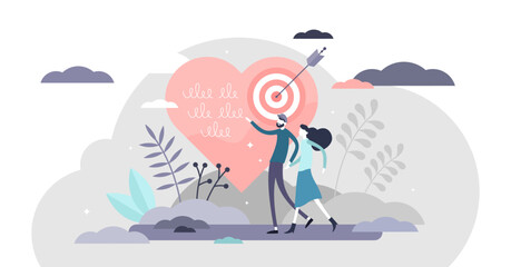 Relationship goals illustration, transparent background.Couple life target achievement flat tiny persons concept.