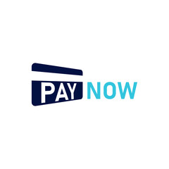 Pay Now Button. With a debit card icon. On blue, cyan, and white colors. Premium and luxury logotype design