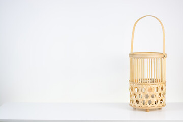 decorative lamp. vintage handmade wicker rattan lantern isolated on white background