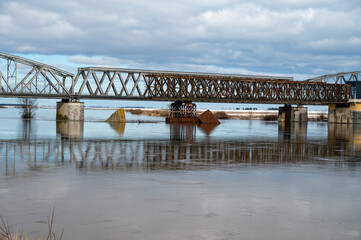 Obraz premium Tczew, historical bridge on Wisla river in Pomeranian Voivodeship, Poland at winter
