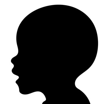 Silhouette of a infant head, neck.
