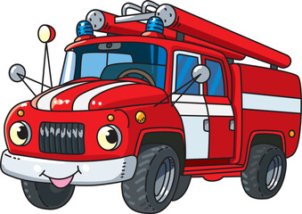 Retro fire truck. Fire engine. Vector illustration