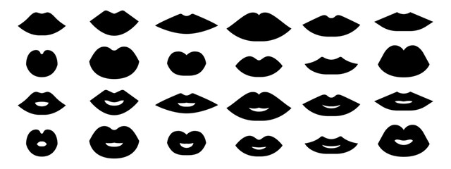 Set of vector isolated silhouettes, lips, flat style