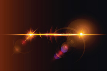 Golden transparent light lens flares streaks