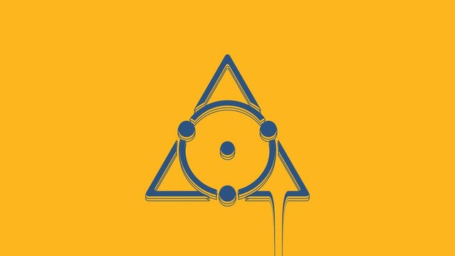 Blue Triangle math icon isolated on orange background. 4K Video motion graphic animation