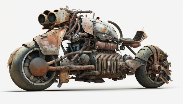 Old rusty wasteland bike, motorbike in post apocalypse word, decay corrosion vehicle