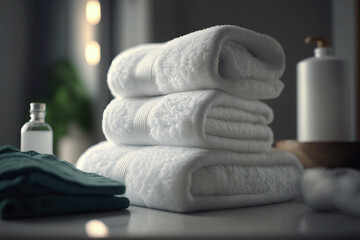 Obraz na płótnie Canvas Stacked white spa towels. Generative AI