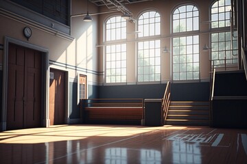 Interior gymnasium for school sports. Generative AI