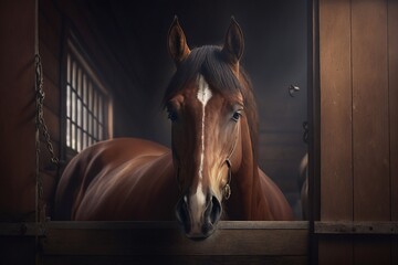 Horse in a stall. Generative AI