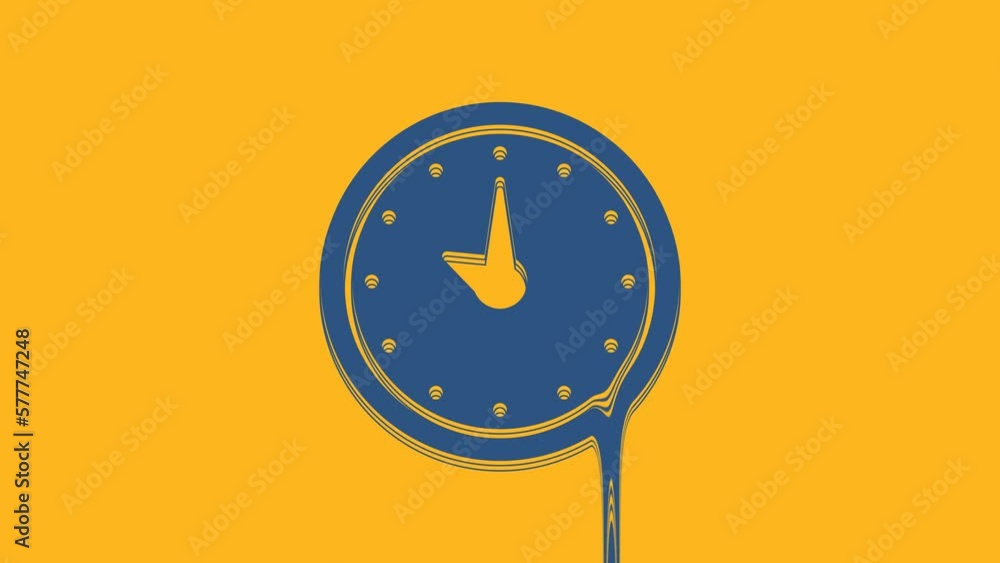 Sticker Blue Clock icon isolated on orange background. Time symbol. 4K Video motion graphic animation