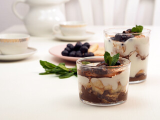 Caramel chocolate cream yogurt layered dessert