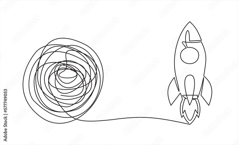 Poster chaos and rocket spaceship, abstract minimalist concept vector illustration. metaphor of disorganize