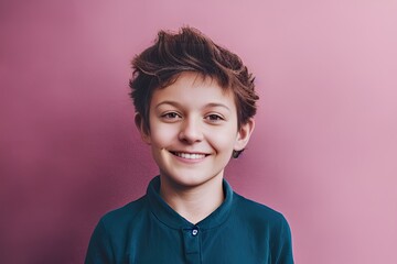 Fototapeta Smiling and happy kid boy on a gradient background. Generative AI obraz